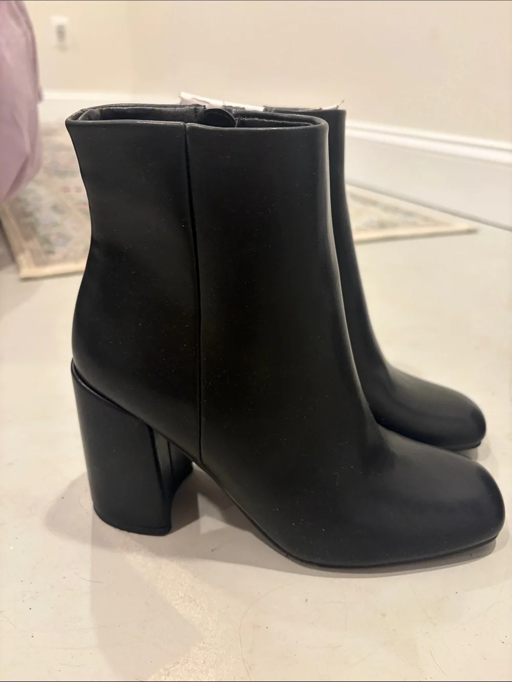 Madden Girl Black Leather Block Heel Ankle Boots